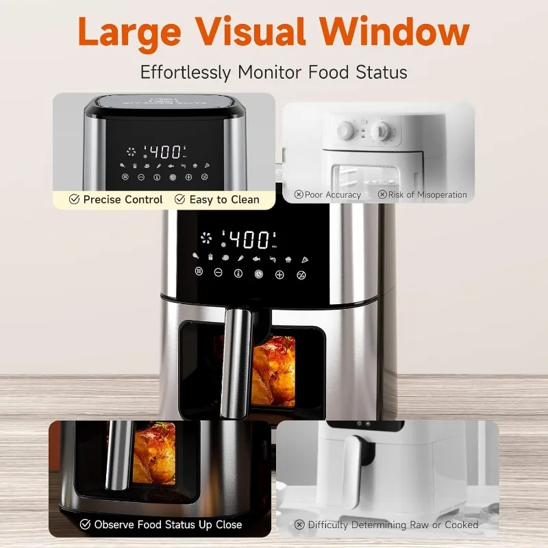8.5QT with View Window Large Airfryer, 8-in-1 Digital Control, 400°F Temp Controls, Nonstick Dishwasher-Safe, Space-Saving 6