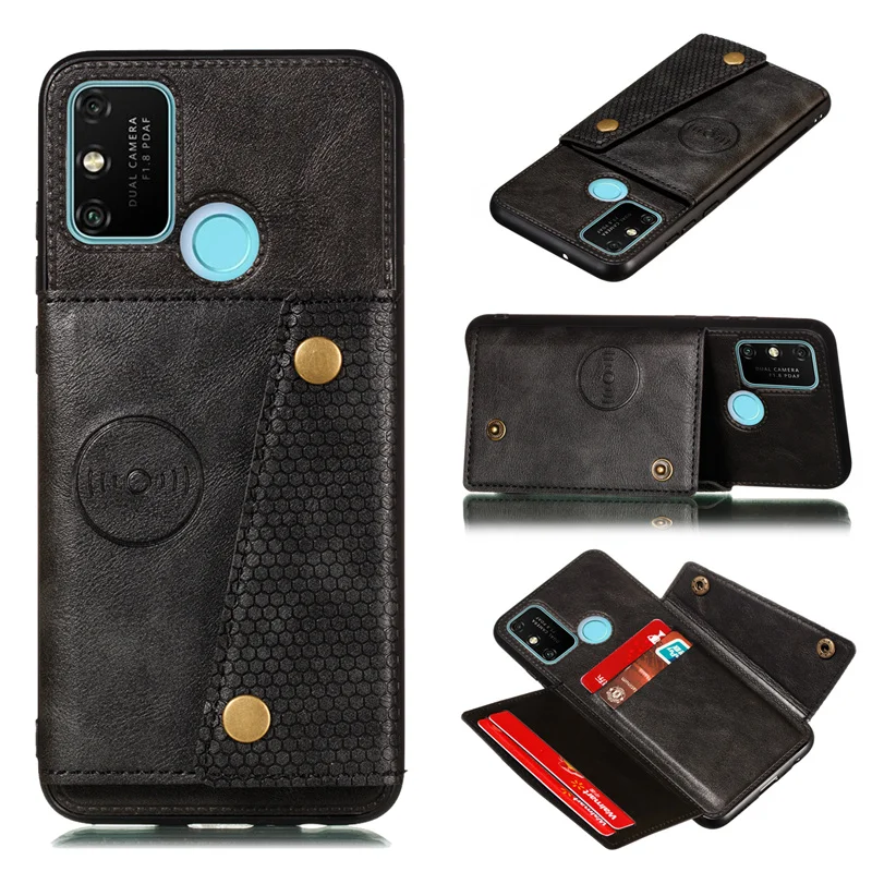Magnetic Card Holder Leather Wallet Phone Case with Back Cover