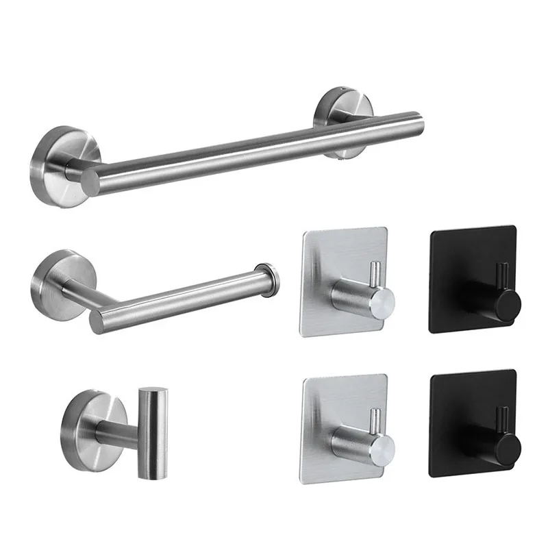 Kitchen Robe Hook Towel Rails Bar Rack Shelf Tissue Paper Holder Stainless Steel Bathroom Hardware Set Accessories