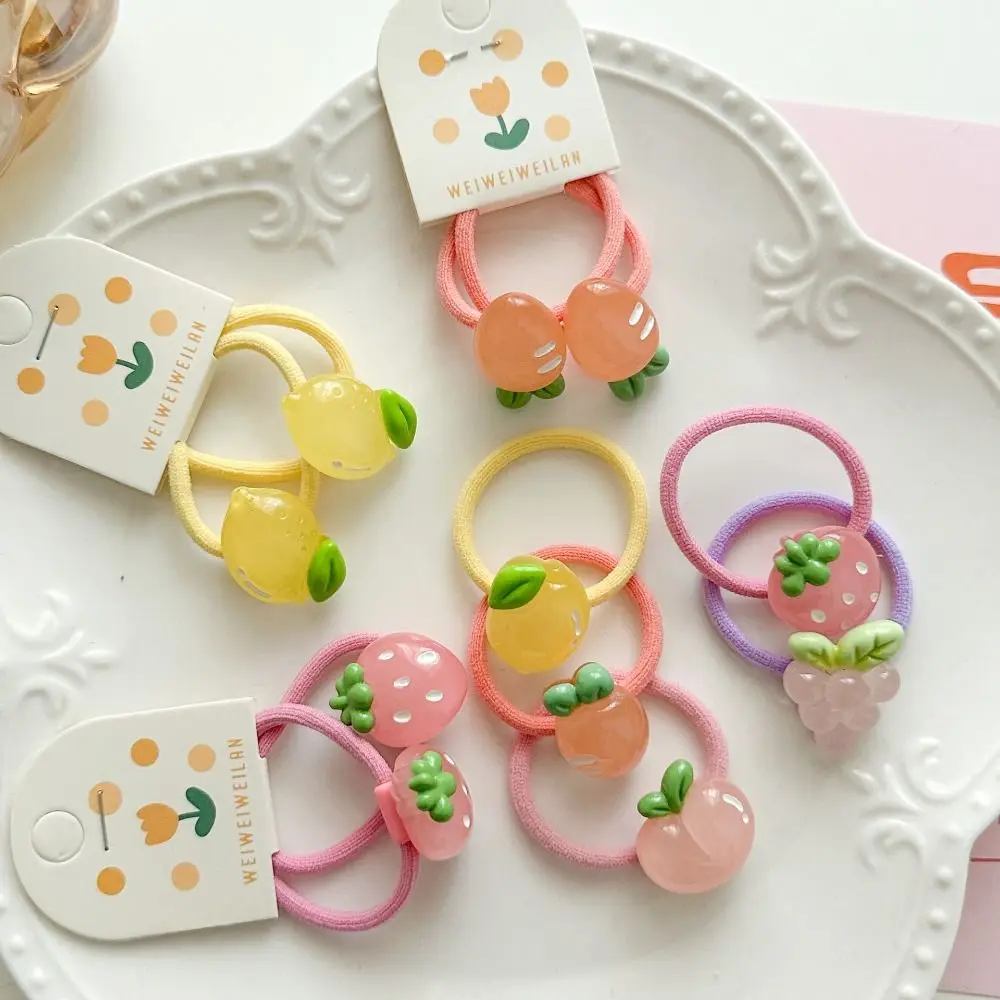 Korean Style Hair Clip Children Hair Scrunchies Peach Strawberry Kids Ponytail Holder Candy Color Transparent Fruit Hair Rope