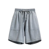 Plus Size Denim Shorts For Women Summer 2024 New Half Length Wide Leg Blue Drawstring Jeans High Elastic Wasit Shorts Hot Sale - Image 6