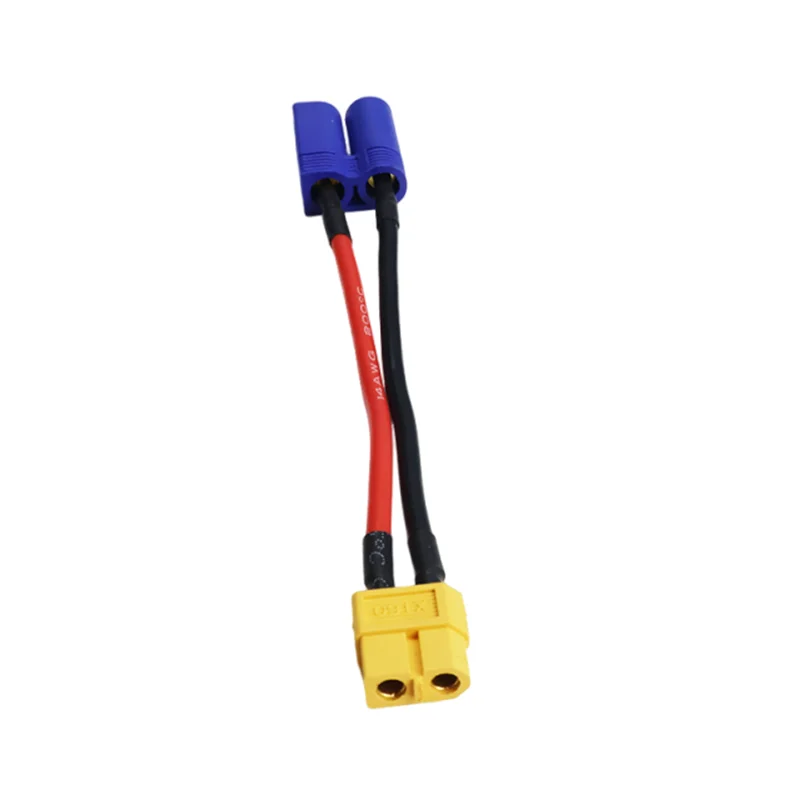 Vue d'ensemble du lot de 8 câbles adaptateurs XT60, XT90, EC5, JST, parfait pour batteries RC, sur fond clair.