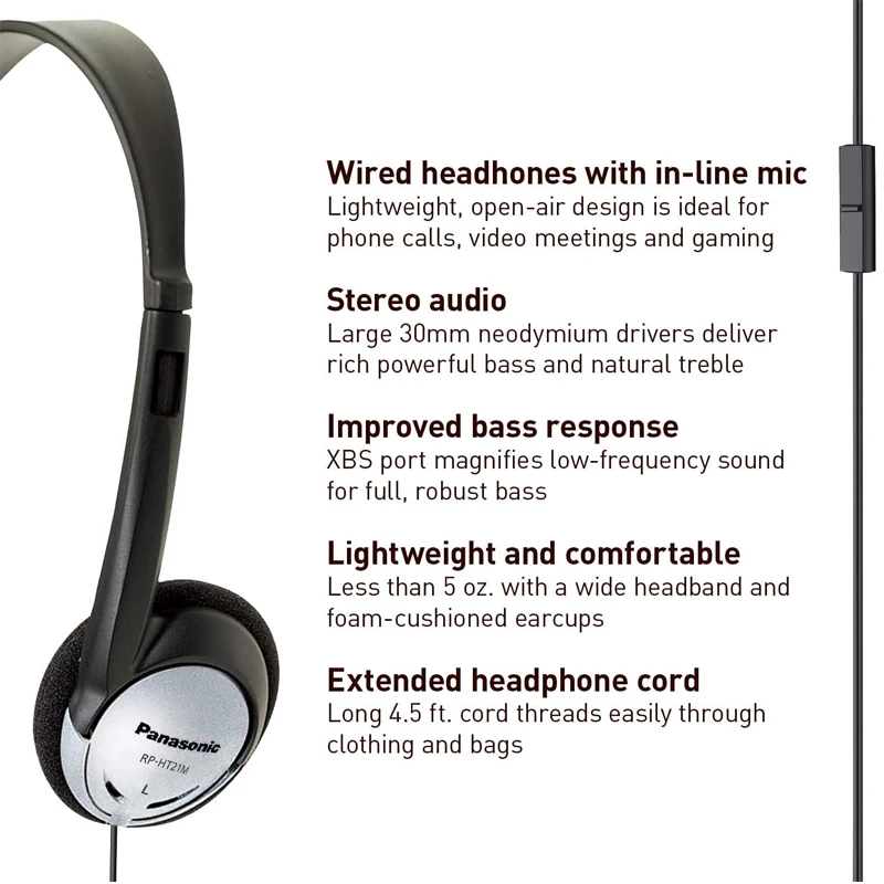 Panasonic Headphones, On-Ear Lightweight Earphones with Microphone
