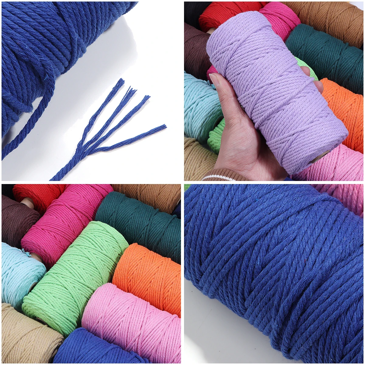 Macrame Cord 3mm 100Yards Natural Cotton Rope Colorful Macrame Hand Knitting for Handmade Colored Wall Hanging Weaving Tapestry
