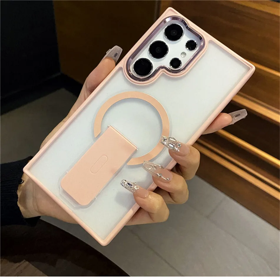 Luxury Folding Stand Magnetic Phone Case with Matte Translucent Back Cover
