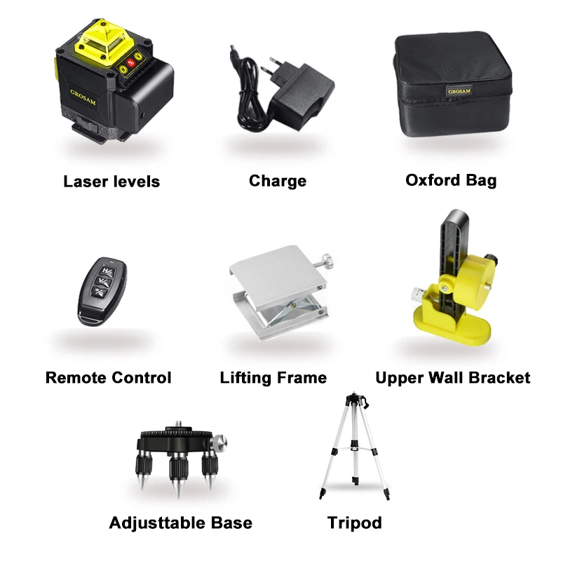 GROSAM 16 Lines 4D Green Laser Levels 360 Horizontal And Vertical Cross  Lines With Auto Self-Leveling Indoors And Outdoors surface roughness gauge Measurement & Analysis Tools