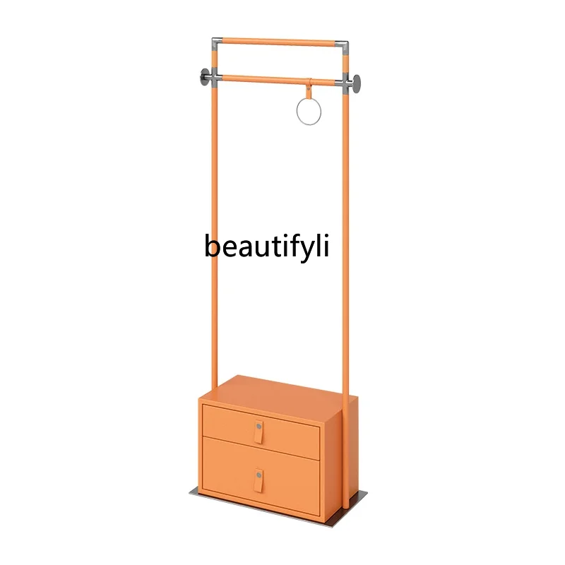

Italian Minimalist Light Luxury Coat Rack Bedroom Floor Stainless Steel Hanger Orange Leather High-End Designer Furniture