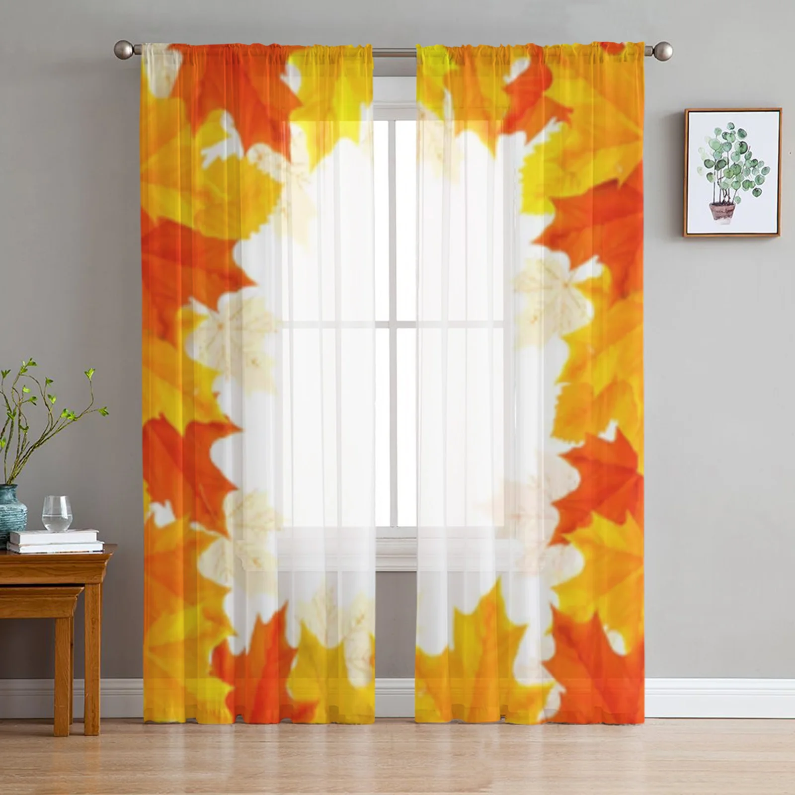 Autumn Beauty Leaves Yellow Sunshine Window Curtains Living Room Tulle Curtains Kitchen Decor Kids Room Curtain Window Treatment 