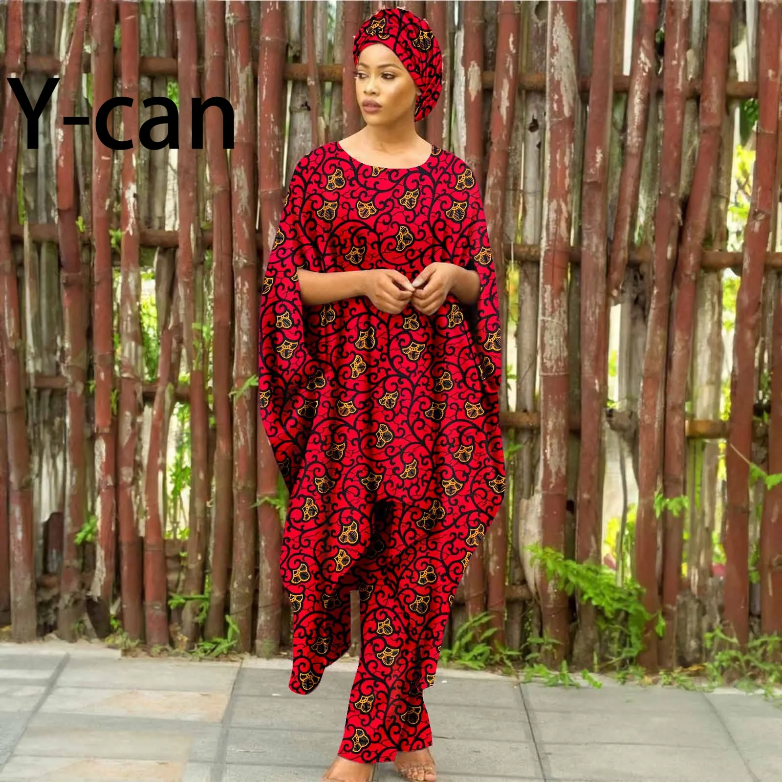 

African Clothes for Women Dashiki Print Long Dress Pants with Turban Wedding Dress Party Anniversary Gown African Dress 2426004