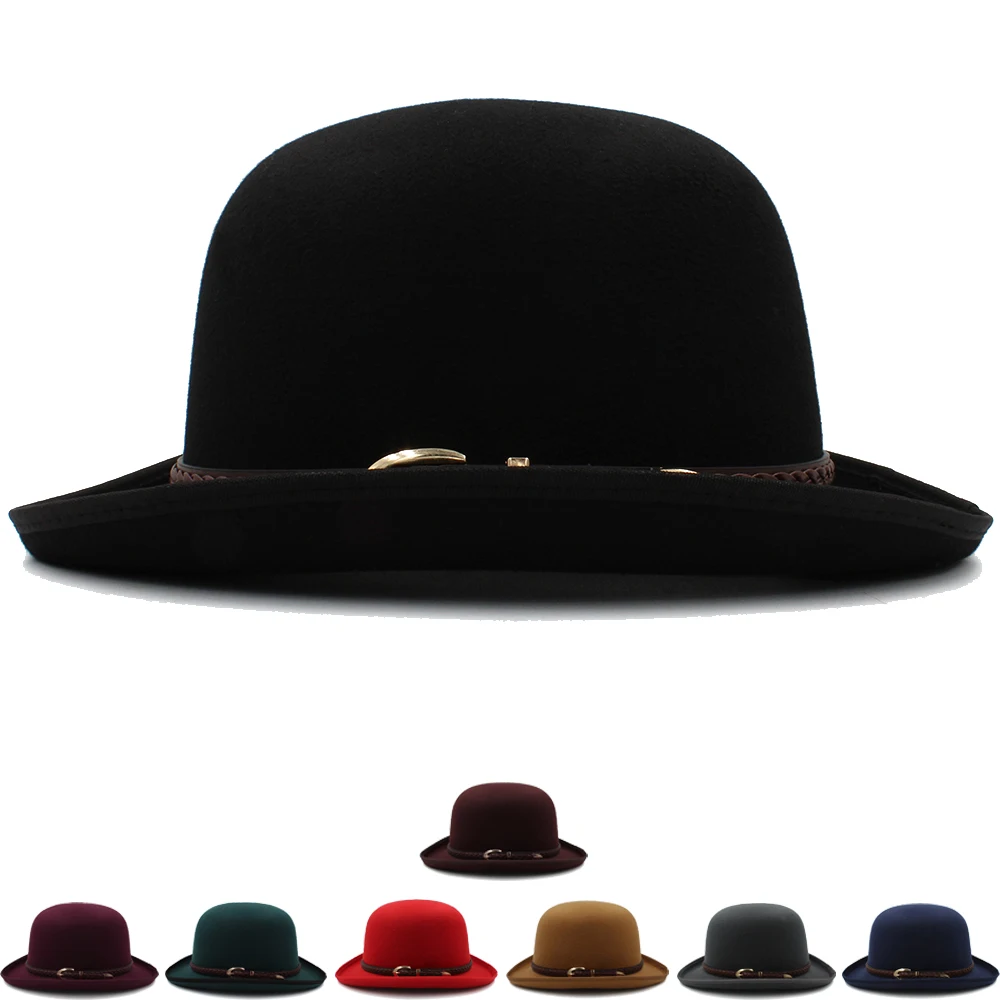 

Men Women Wool Blend Oval Top Bowler Hats Woolen Fedora Caps Trilby Classical Derby Sunhat Adjustable UK M-L US 7 1/8-7 3/8