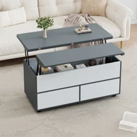 Table basse pliable, avec une plaque hydraulique double et un espace de rangement, sur roulettes, pour le salon, en aggloméré gris et blanc 2