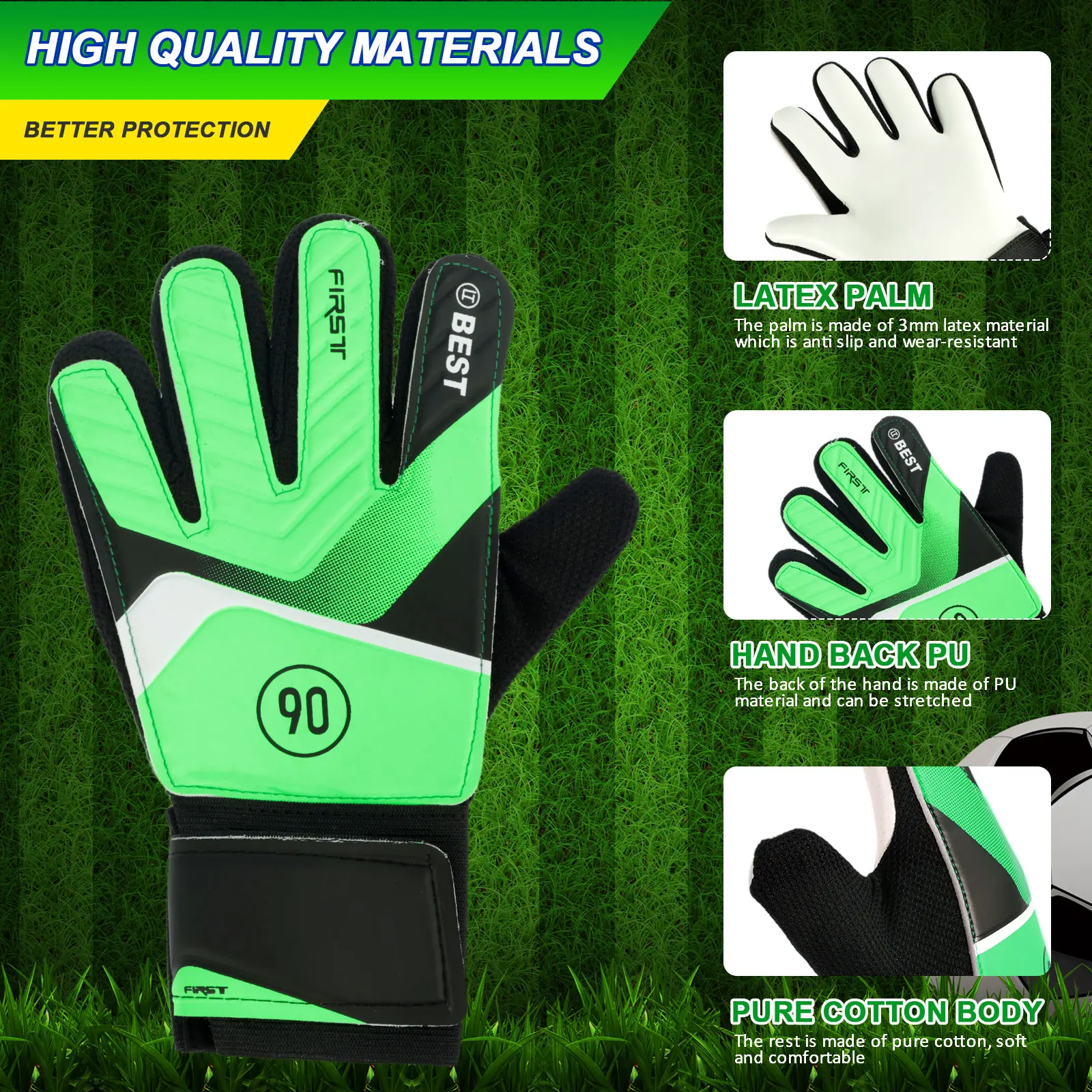 Description Picture 3 of itemKids Soccer Goalie Gloves 5/6/7 Size Children Football Goalkeeper Gloves Anti-Slip Youth Sports Full Finger Protection Gloves