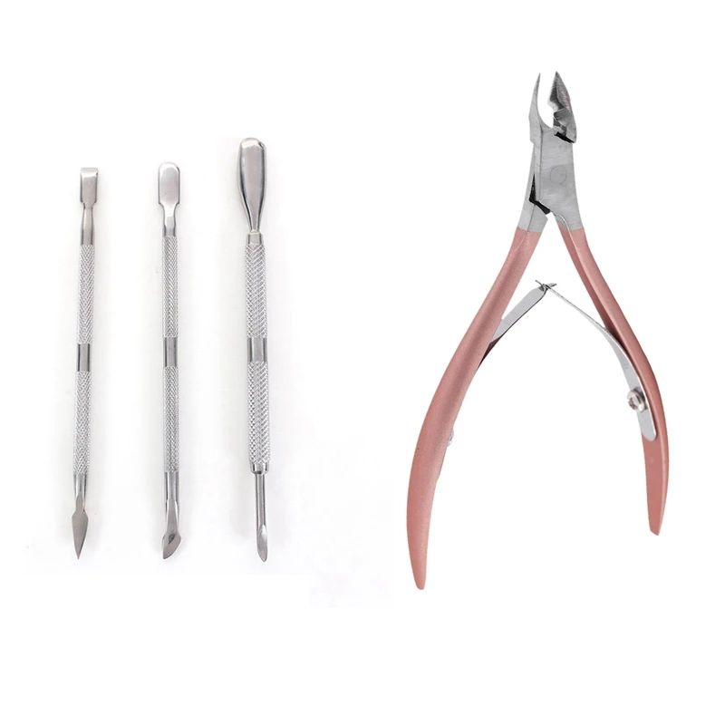 

3Pcs Nail Art Stainless Steel Cuticle Remover Pusher & 1Pcs Manicure Nipper Clipper Dead Skin Remover Rose Gold