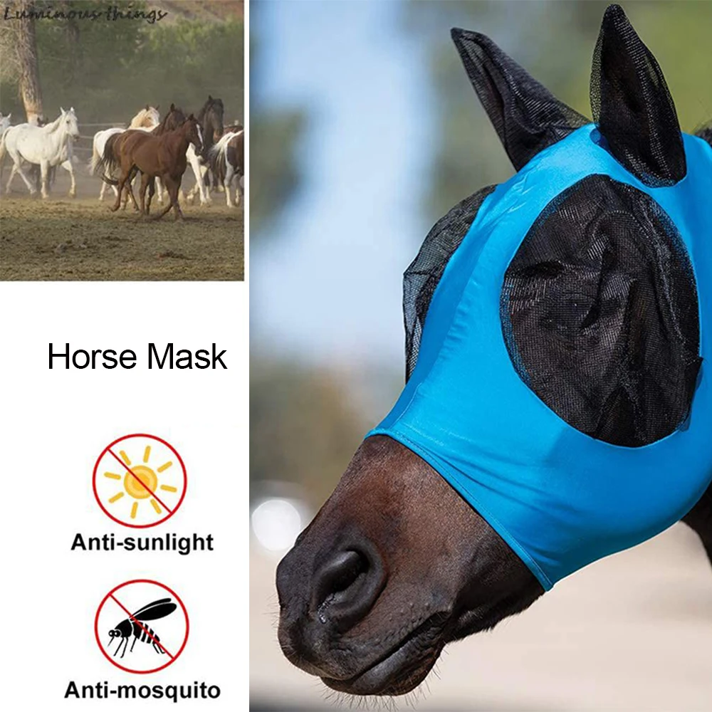 

Horse Face Mask Anti Fly Breathable Stretch Knitted Mesh Anti Mosquito Mask Horse Equestrian Equipment Bug Repellent Headgear