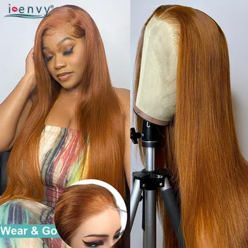 Bye Bye Knots Blonde Ginger Lace Front Wig 9X6 Glueless Wigs Human Hair Wigs Red Burgundy Bone Straight Wear Go Pre-Cut Lace Wig 1