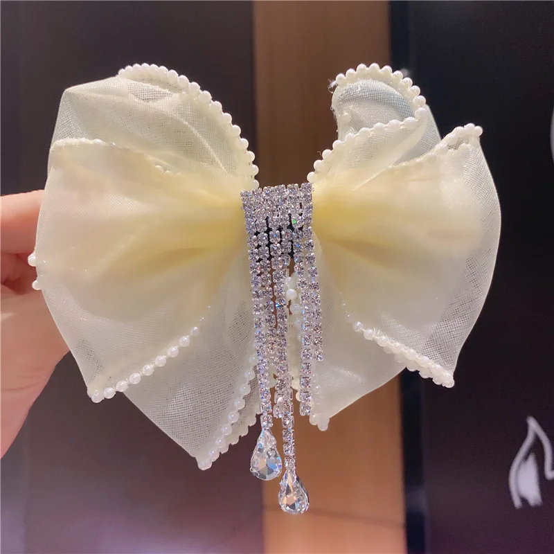 Hair Clip Cute Hair Clips Accessories Girls Bow Bows Girl tassel Clip Korean Kawaii Rhinestones Ribbon Ties New Headwear white hair clips