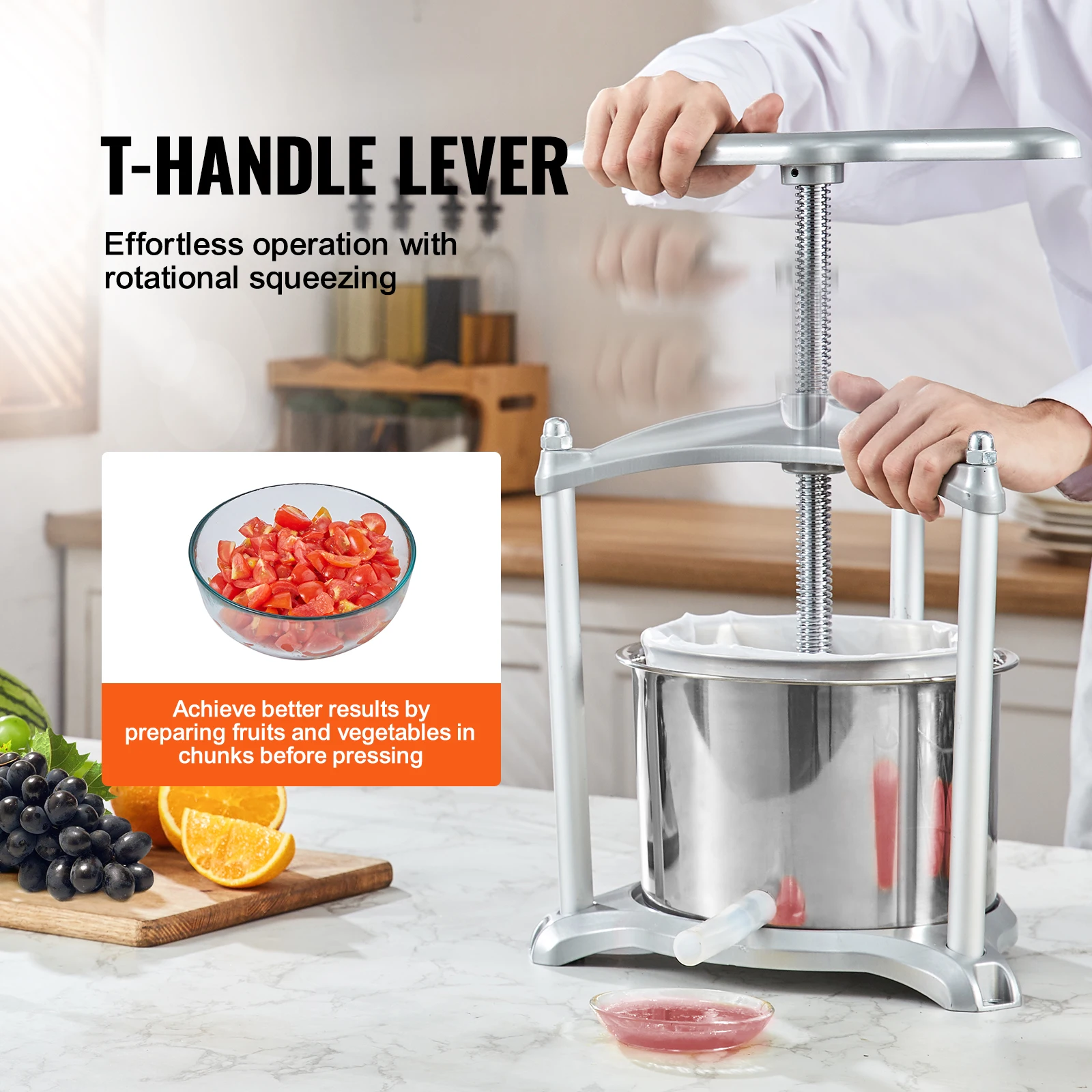 VEVOR 1.6 Gal/6L Manual Fruit Wine Press Maker Stainless Steel Household Nature Vegetables Juice Making Machine for Home Kitchen 3