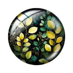 10pcs Watercolor Green Plants Round Glass Cabochons - Assorted Sizes - 18mm (BG1818 - 10)