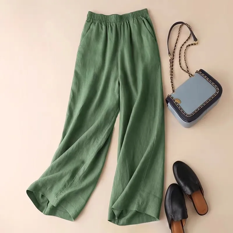 Cotton wide leg pants green
