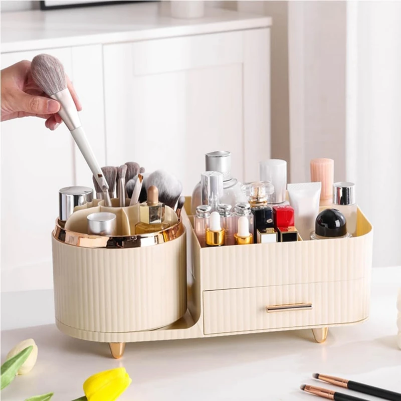 

Makeup Organizer Countertop With Drawers 360 Rotating Makeup Brush Holder Capacity Skincare Organizer For Vanity Durable