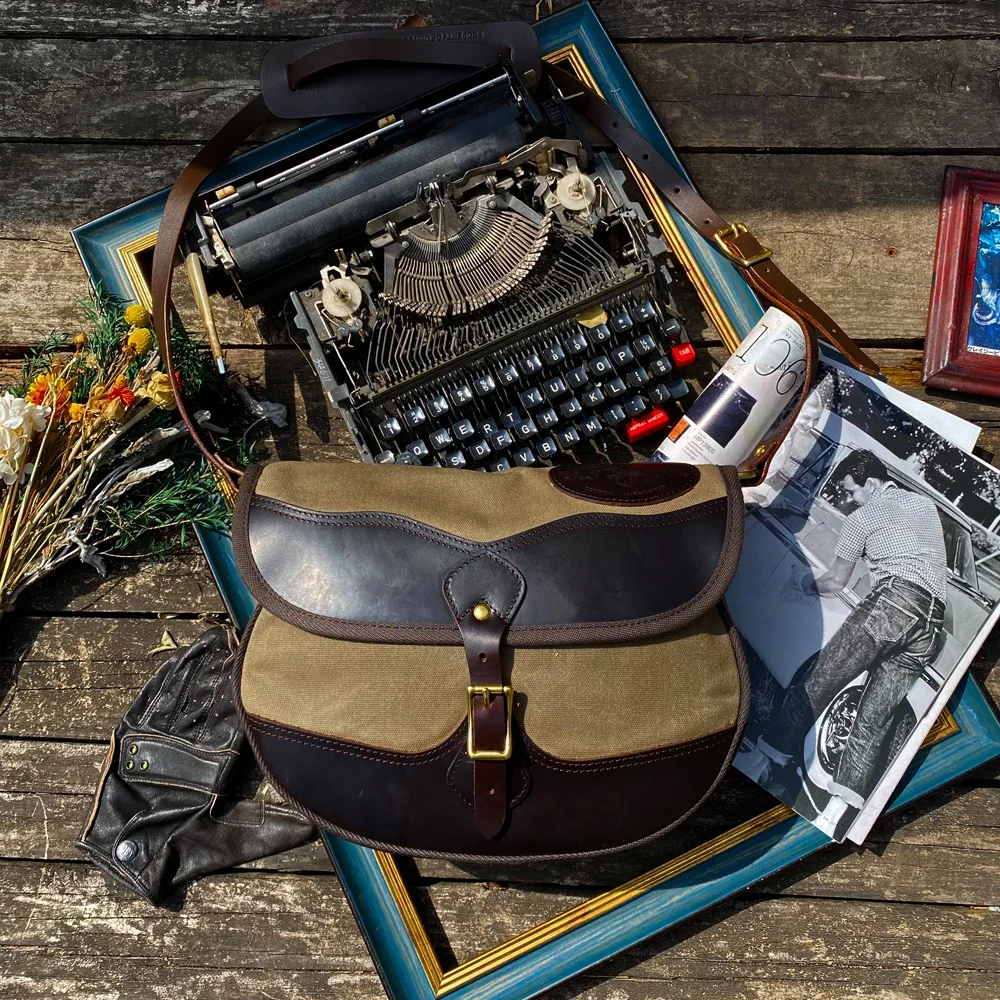 

Tailor Brando American Retro FR 565 566 Oil Wax Canvas Shoulder Bag Size 27*21*7cm Leather Shoulder Strap Saddle Bag