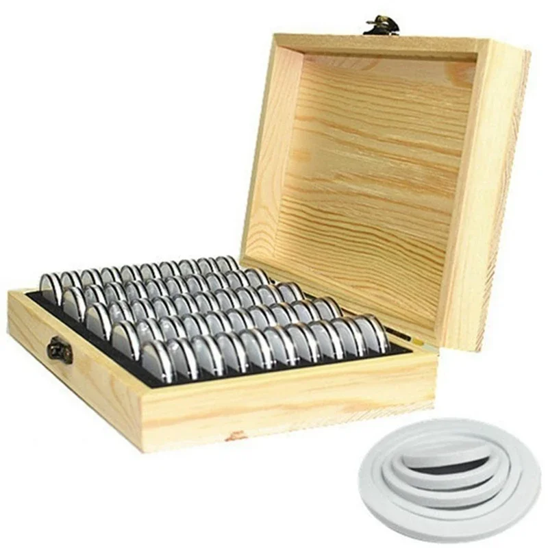 Pine Wood Coin Holder Coins Ring Wooden Storage Box 20/30/50/100pcs Coin Capsules Accommodate Collectible Commemorative Coin Box 2