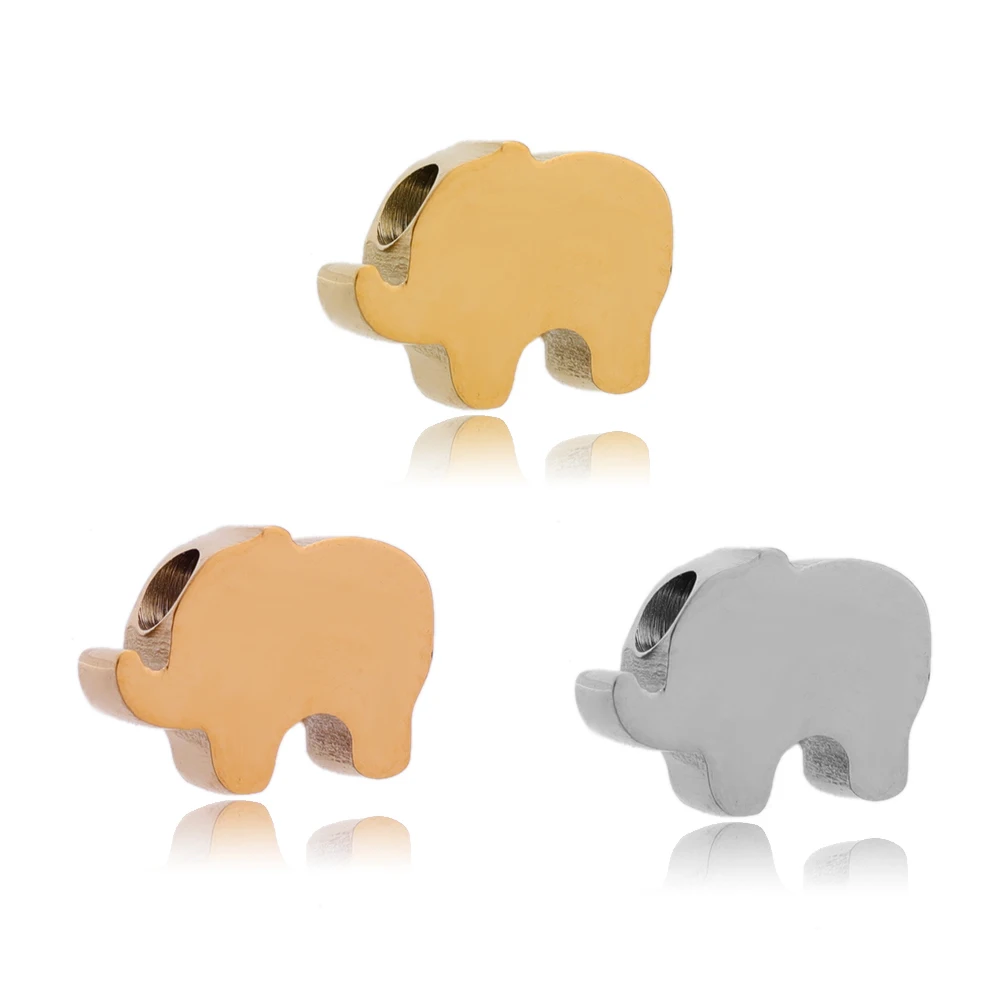 

5 шт., классические бусины-шармы в виде слона из нержавеющей стали