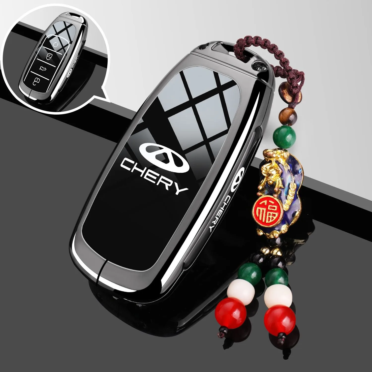 Premium Zinc Alloy Car Key Case and Keychain Accessory Set