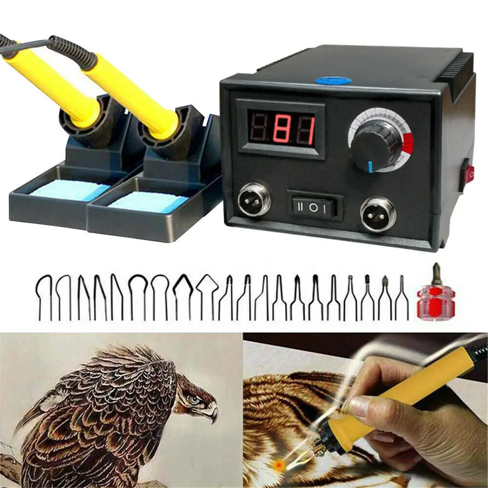 Adjustable Temperature Wood Burner Pyrography Pen Burning Machine Gourd  Crafts Tool Set With Wire Tips Cleaning Sponge 110v 30w - Electric  Soldering Irons - AliExpress