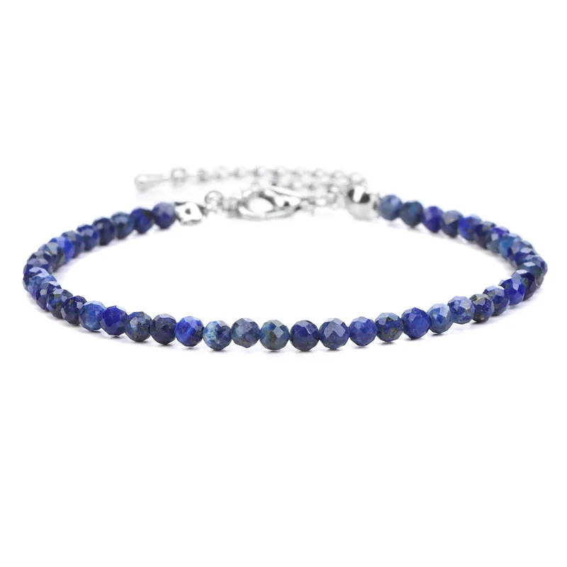 3MM Beads Bracelets For Women Men Faceted Natural Stone Braided Bracelet Silvery Chain Amethysts Lapis Lazuli Tiny Wristbands - Image 5