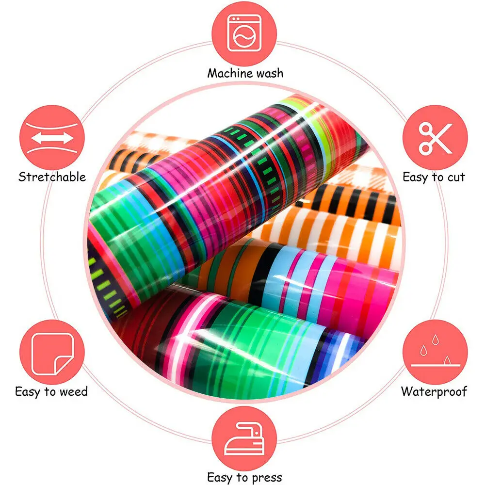 Description Picture 4 of item6Pcs 12 X 10in Bundle Heat Transfer Vinyl Hot Press Iron on T-shirts 6 Assorted Color HTV Film DIY Bags Clothes Decor For Cut