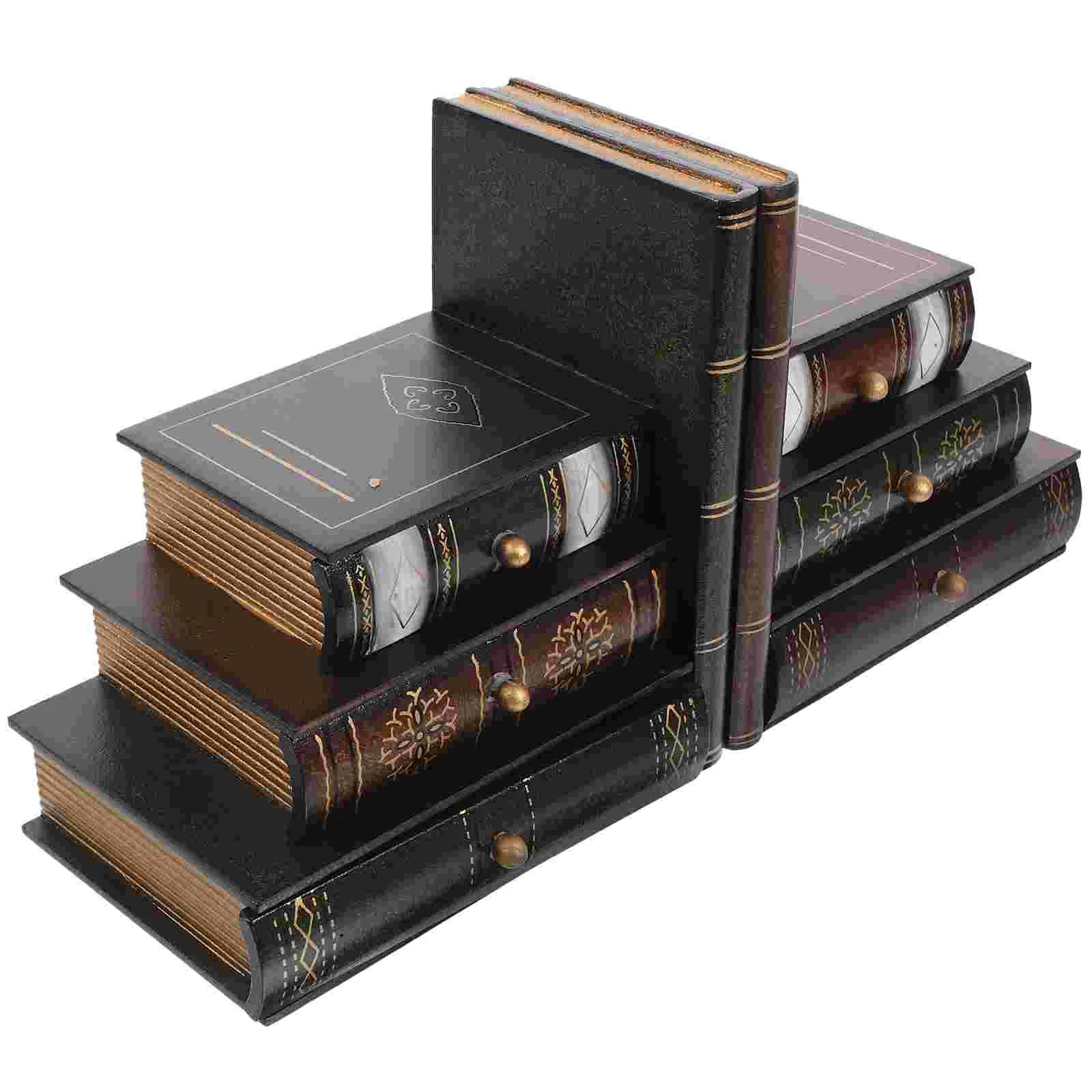 

European Retro Bookends Costura Accesorios Shape Container Storage Box Shelf Decor Decorative Wooden for Shelves