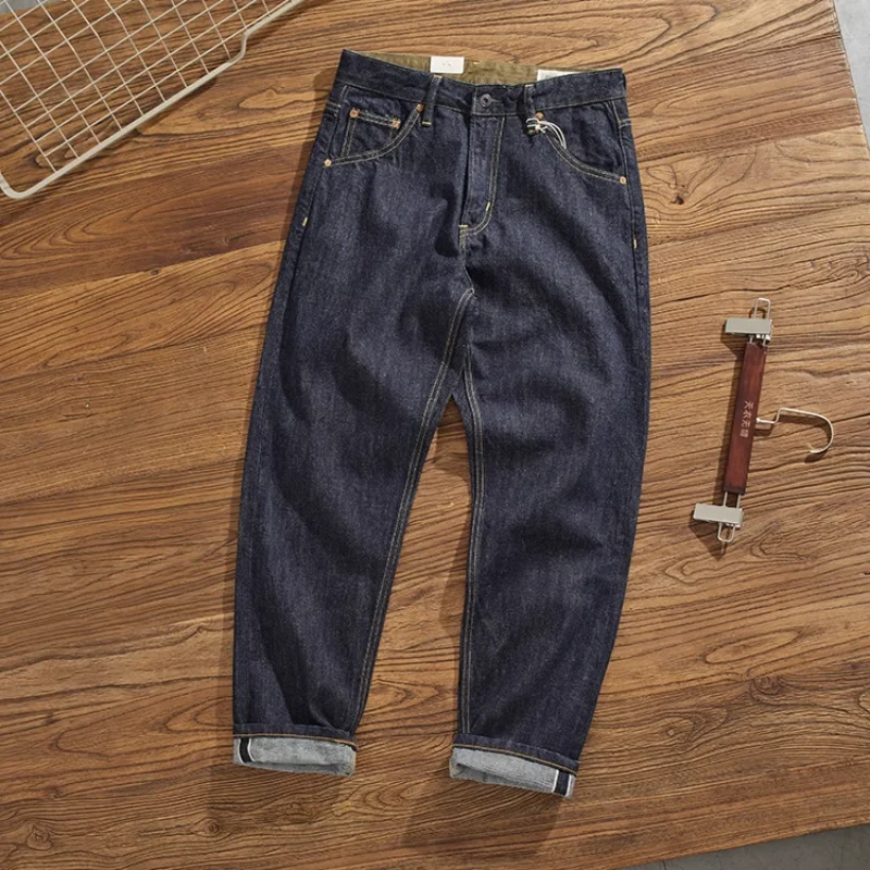WASH depulped primary color raw cloth red jeans men's Japanese retro high-end straight tube micro cone long pants