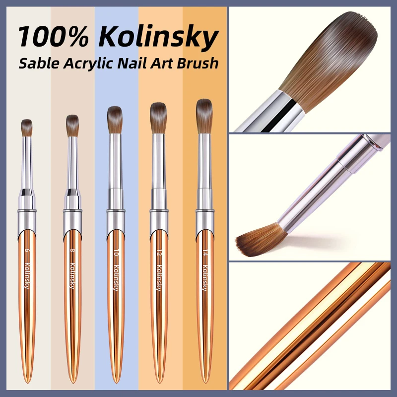 100% Pure Kolinsky Acrylic Nail Brush Oval Crimped Gold Handle Professional Salon Quality for Acrylic Powder Size 2-18# 4