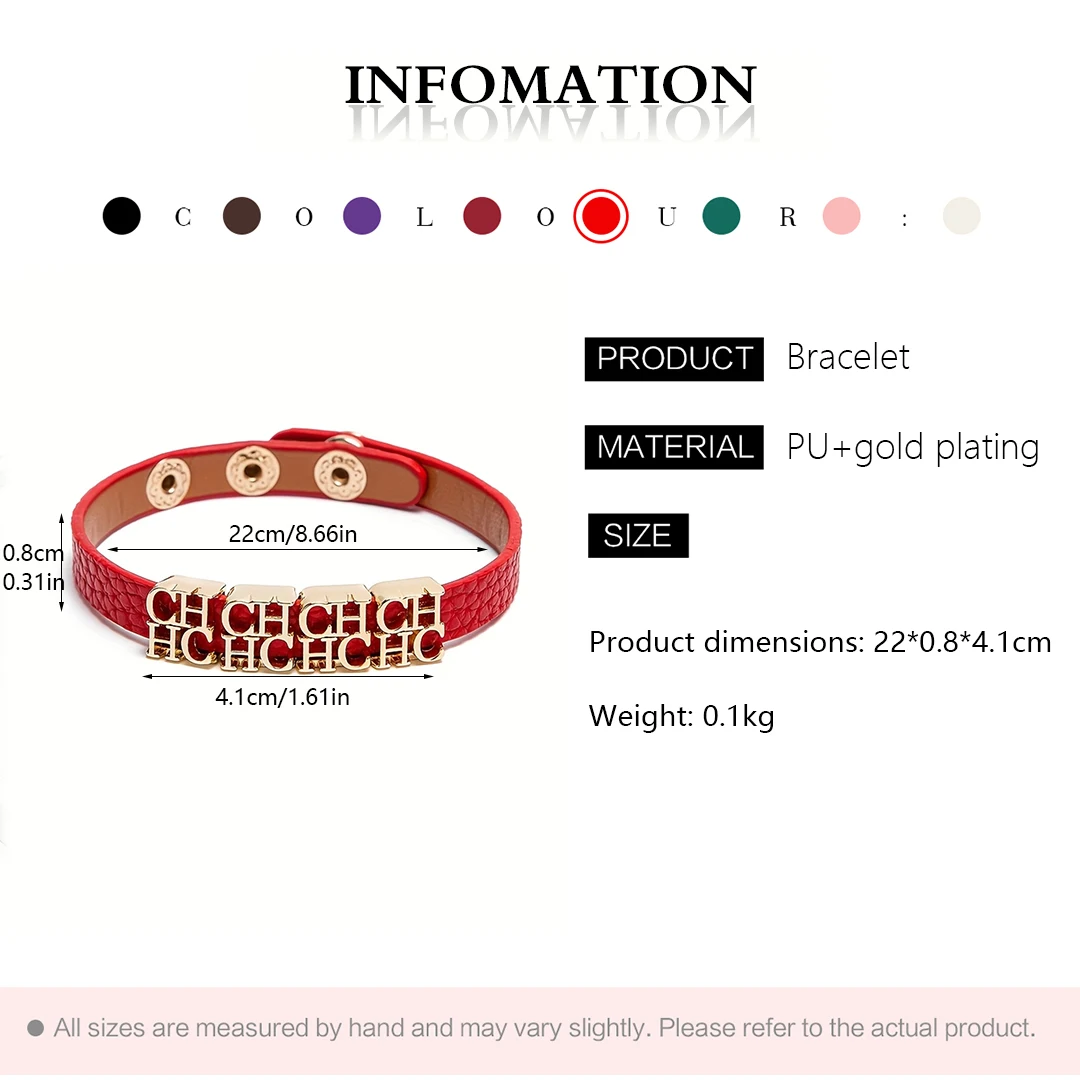 CH Modisches Lederarmband mit Gold-Metall-Buchstabenanhängern Verstellbarer Druckknopf-Verschluss Trendiges Accessoire für Damen – Detail 2