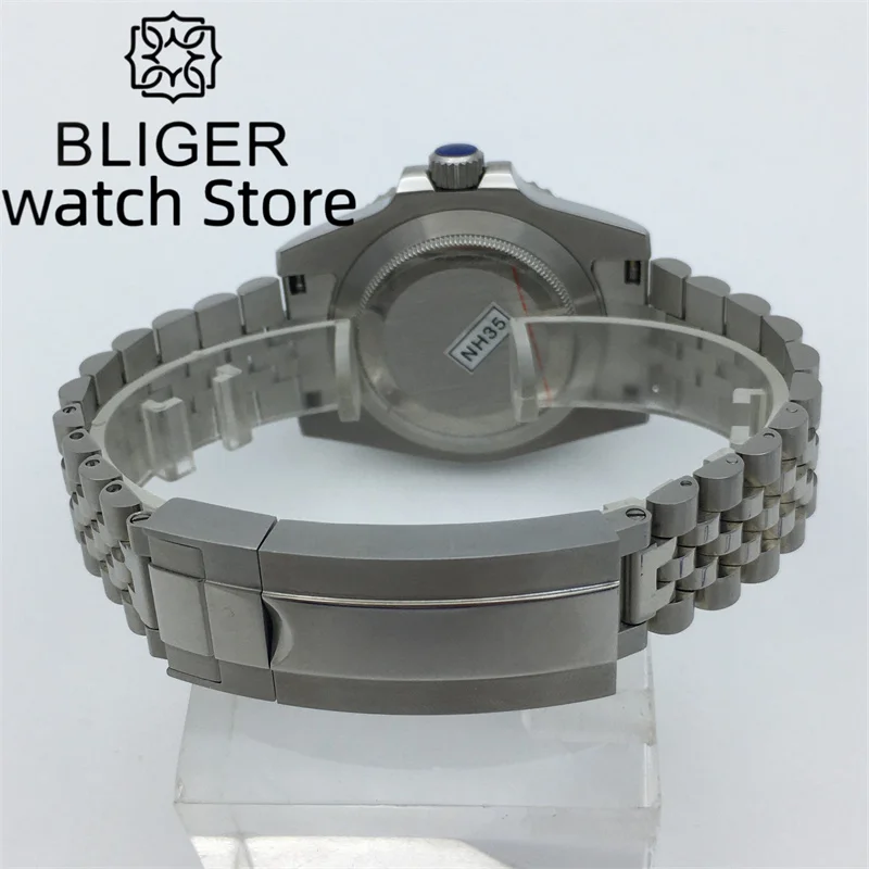 BLIGER 40mm NH37Luxury Blue Luminous Dial Men's Automatic Watch Sapphire Glass Date Ceramic bezel/Silver Jubilee/Oyster Bracelet
