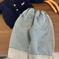 Printemps automne bébé garçon large jean coréen décontracté dessin animé vêtements d'extérieur enfants garçon Denim pantalon ample taille élastique enfant garçons pantalon 2