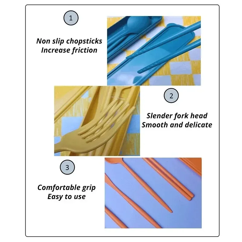 Cutlery Set 4-piece Wheat Straw Tableware Knives Forks Spoons Chopsticks New Portuguese Plastic Portable Tableware Set Dinnerware Set