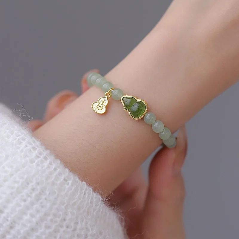 

PANJBJ Silver Color Hotan Jade Gourd Bracelet for Women Girl Lucky Fashion Retro Jewelry Birthday Gift Dropshipping
