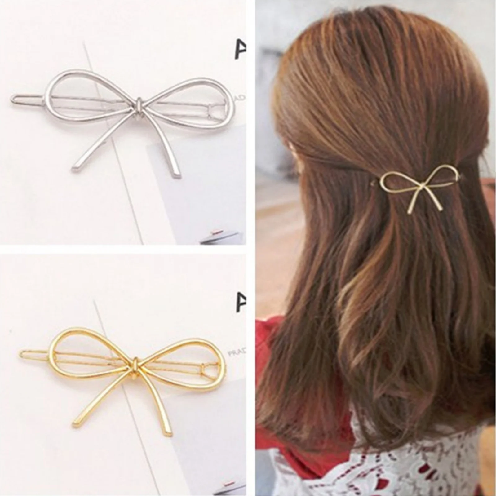 2pcs Bow Hair Clips for Women, Metal Alloy Hair Accessories, Cute Butterfly Knot Design, Stylish Hairpins for Daily & Party Use