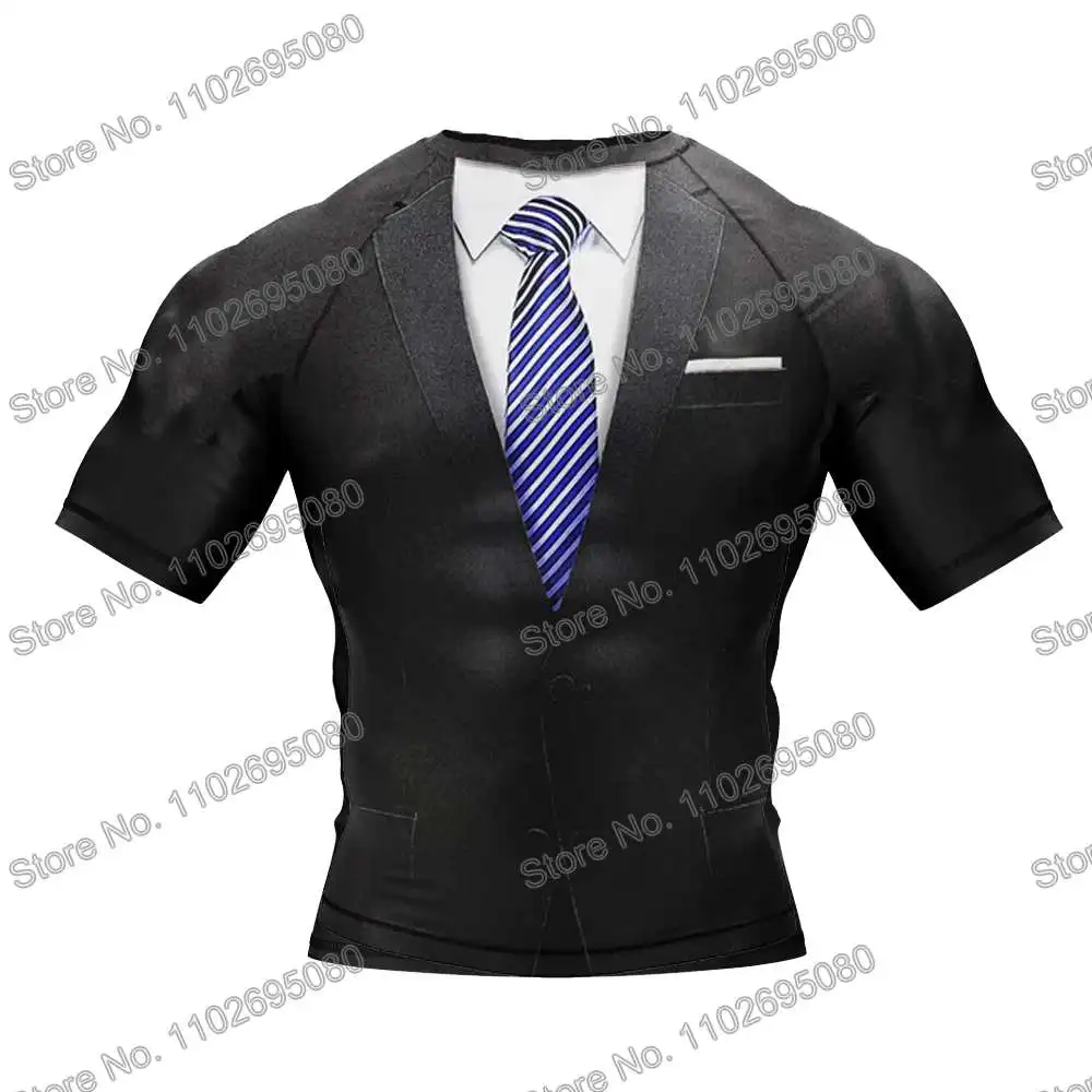 Black Tuxedo Surf Clothing BJJ MMA Men Rash Guard Short Sleeve Diving T-Shirt Tight Swimwear Summer Beach Floatsuit Women GYM rash guard