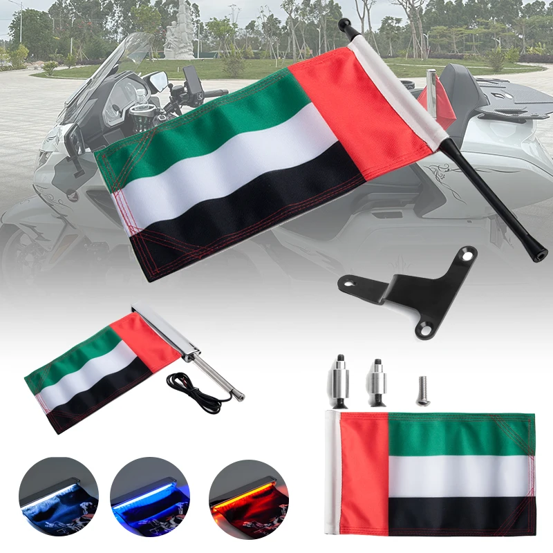 

PANICAL UAE Motorcycle Flags Global Banner Fits For Honda Gold Wing GL1800 2018-2023 Tour Trunk Flag Pole Mount Bracket L R