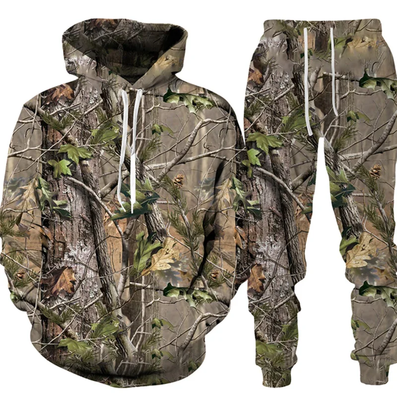 Leaves Camouflage 3D Hoodies Man Women Tracksuit Winter Autumn Outdoor Sportwear Suits Oversized Hoodie Pants Set Men Clothing
