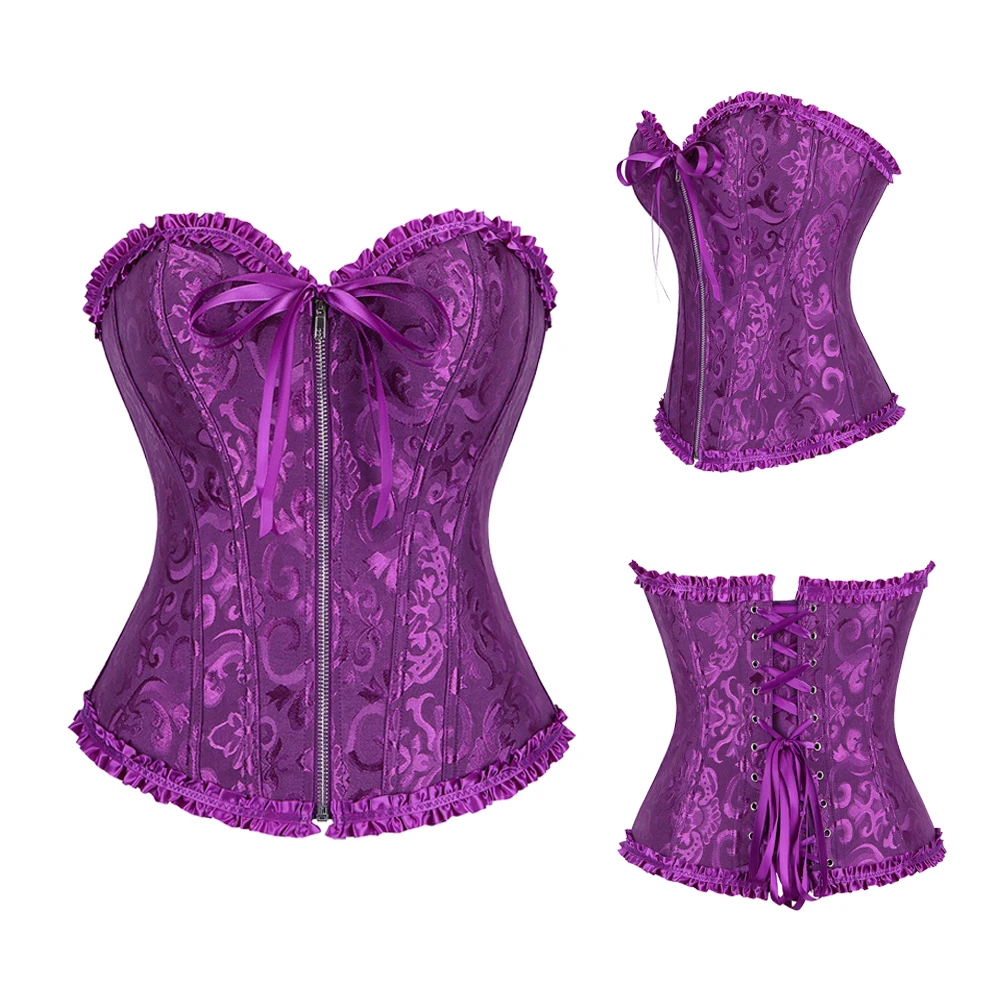 Jacquard viktorianisches Korsett Top Reißverschluss Gothic Bustier Vollbrust Dessous Spitze mittelalterliche Frauen Sexy Vintage Halloween Kostüm – Detail 11