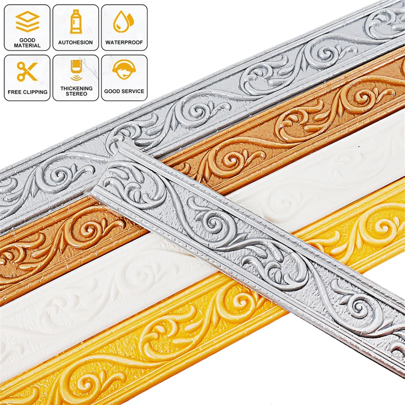 3D Foam Wall Stickers 230x4.8cm Self Adhesive Waterproof Baseboard
