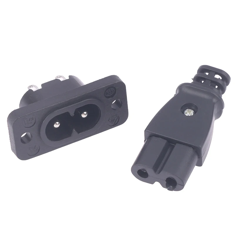 Male Power Socket Female Plug Power Outlet Embedded Electric Connector AC 2.5A 250V 8-Shaped Plug Socket