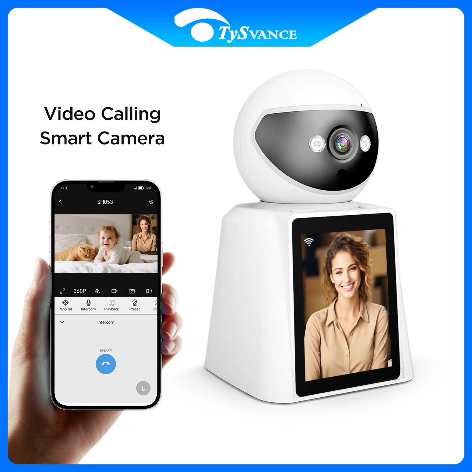 2MP Wifi Video Calling Camera Baby monitor Auto Tracking Home 1080P Security IP Cam Two-way Voice Call 2.8 Inch Screen Srihome srihome 4mp solar wifi camera tracking two way audio mobile remote view pir detection rainproof video surveillance