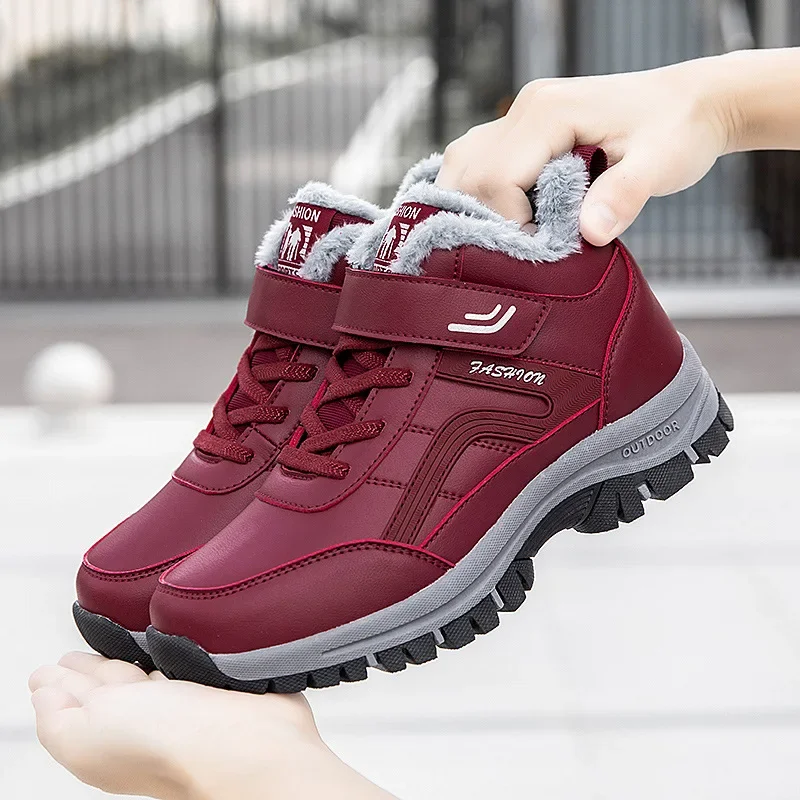 2024 Mens Boots Winter Leather Women Men Shoes Waterproof Boot Man Plush Keep Warm Sneakers Man Outdoor Ankle Snow Casual Shoes