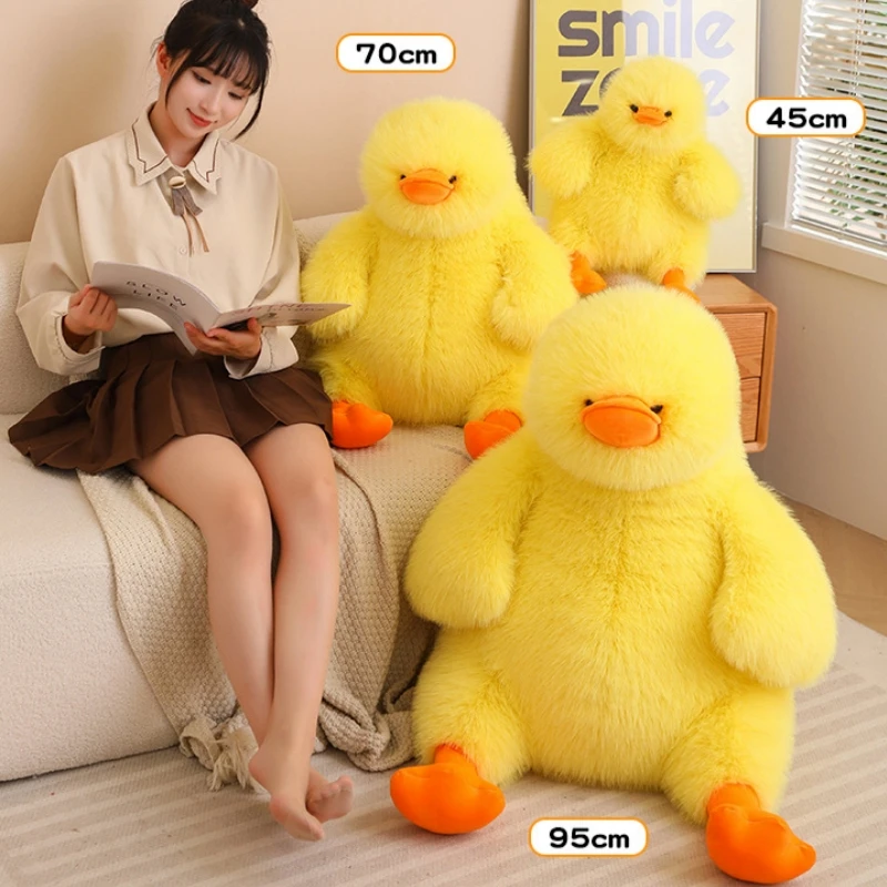 40/70/95cm Cartoon Long Hair Plush Yellow White Duck Doll