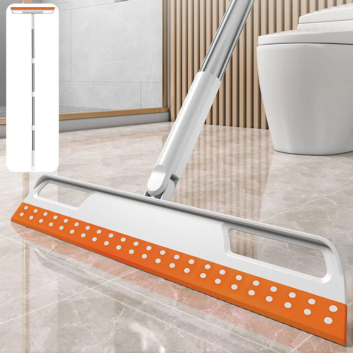 56 In Floor Squeegee Household Broom with 4 Removable Poles 180-Degree Adjustable Knuckle Joint Floor Wiper for Shower